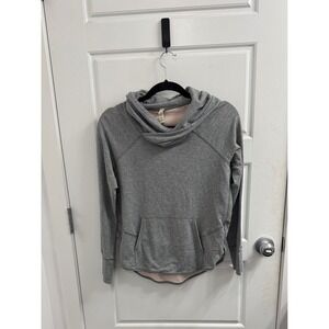 Lululemon Cowl Neck Hoodie Heathered Grey Pink Lining Pima Cotton Thumbholes 6